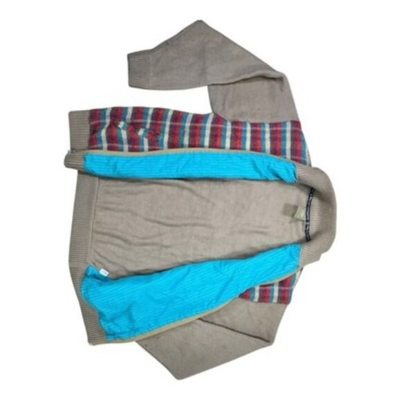 LRG Knit Sweater Jacket L Beige Multi Stripe Front Zip-Up Pockets Lined Rare - Picture 9 of 16